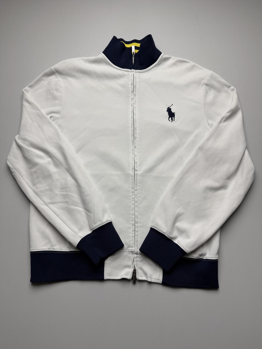 Polo By Ralph Lauren Track Jacket Mens Medium White Full Zip Navy Colorblock